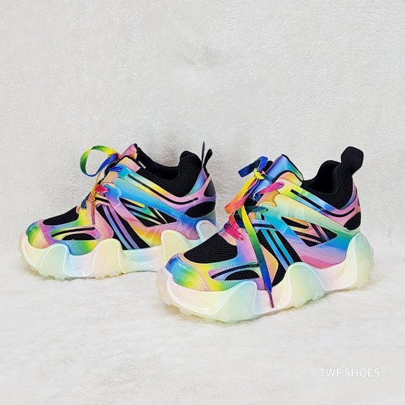 Anthony Wang Alien Rainbow Multi Hidden Wedge Platform Sneakers Octopus Tread - Picture 10 of 14